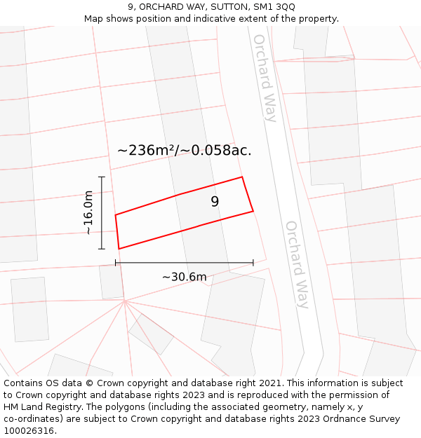 9, ORCHARD WAY, SUTTON, SM1 3QQ: Plot and title map