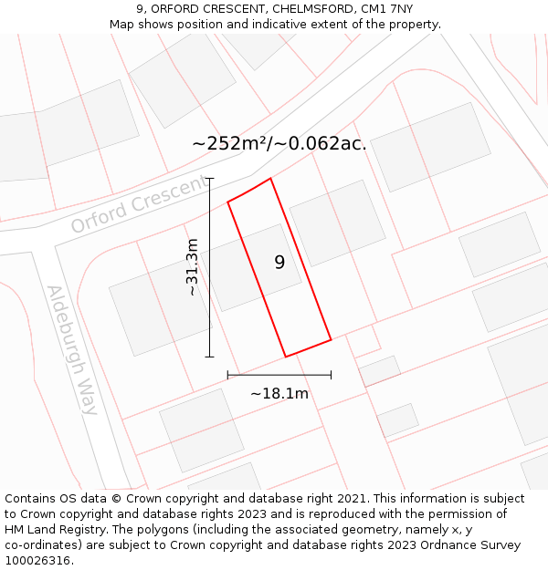 9, ORFORD CRESCENT, CHELMSFORD, CM1 7NY: Plot and title map