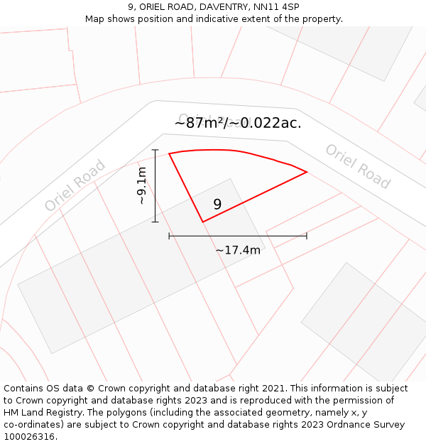 9, ORIEL ROAD, DAVENTRY, NN11 4SP: Plot and title map