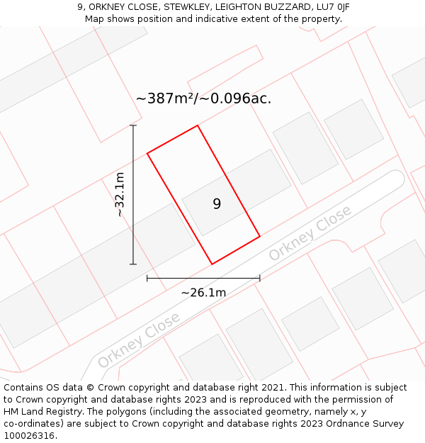 9, ORKNEY CLOSE, STEWKLEY, LEIGHTON BUZZARD, LU7 0JF: Plot and title map