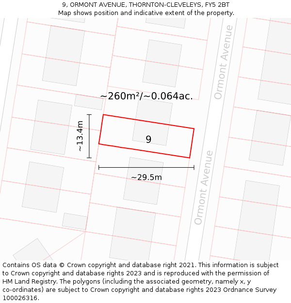 9, ORMONT AVENUE, THORNTON-CLEVELEYS, FY5 2BT: Plot and title map