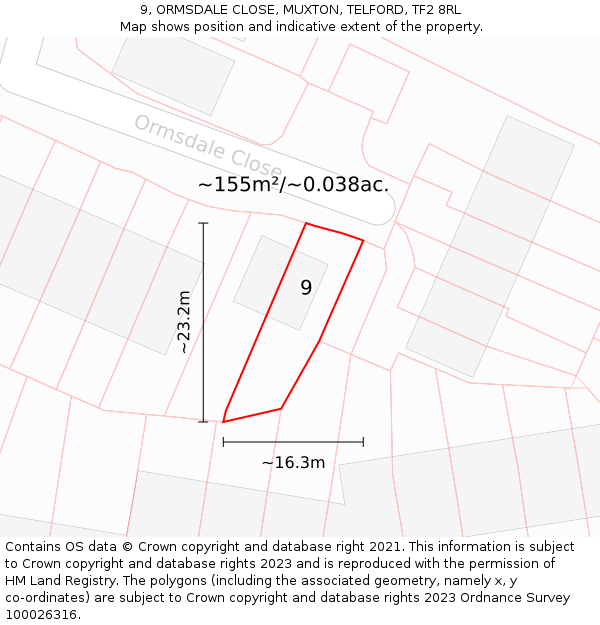 9, ORMSDALE CLOSE, MUXTON, TELFORD, TF2 8RL: Plot and title map