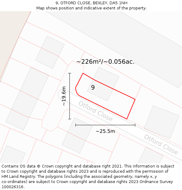 9, OTFORD CLOSE, BEXLEY, DA5 1NH: Plot and title map