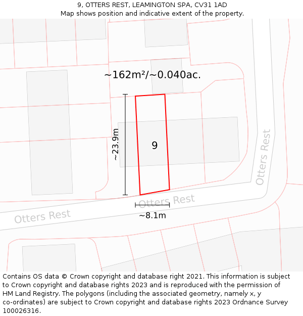 9, OTTERS REST, LEAMINGTON SPA, CV31 1AD: Plot and title map