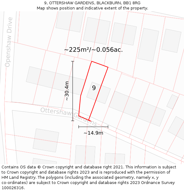 9, OTTERSHAW GARDENS, BLACKBURN, BB1 8RG: Plot and title map