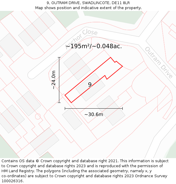 9, OUTRAM DRIVE, SWADLINCOTE, DE11 8LR: Plot and title map
