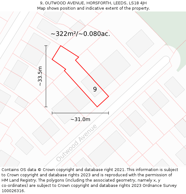 9, OUTWOOD AVENUE, HORSFORTH, LEEDS, LS18 4JH: Plot and title map