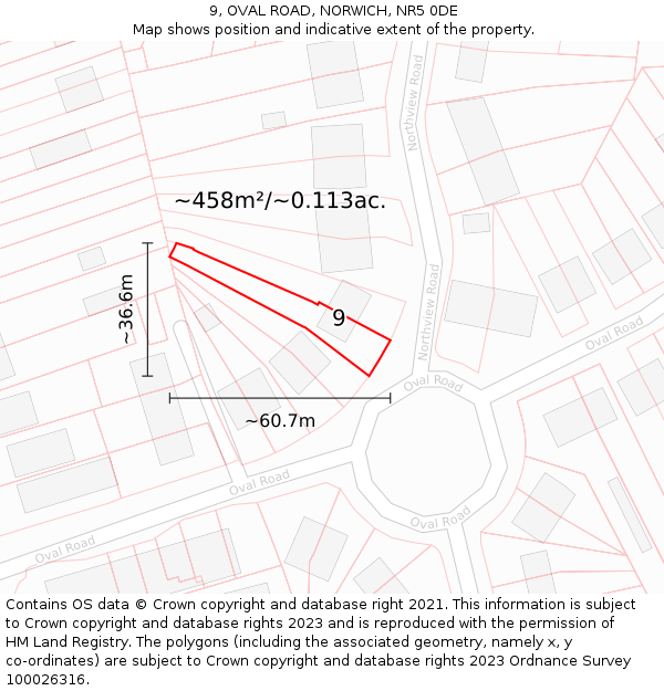 9, OVAL ROAD, NORWICH, NR5 0DE: Plot and title map