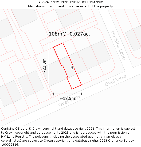 9, OVAL VIEW, MIDDLESBROUGH, TS4 3SW: Plot and title map