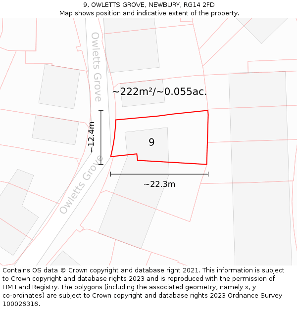 9, OWLETTS GROVE, NEWBURY, RG14 2FD: Plot and title map