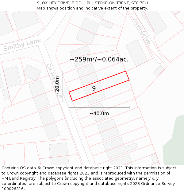 9, OX HEY DRIVE, BIDDULPH, STOKE-ON-TRENT, ST8 7EU: Plot and title map