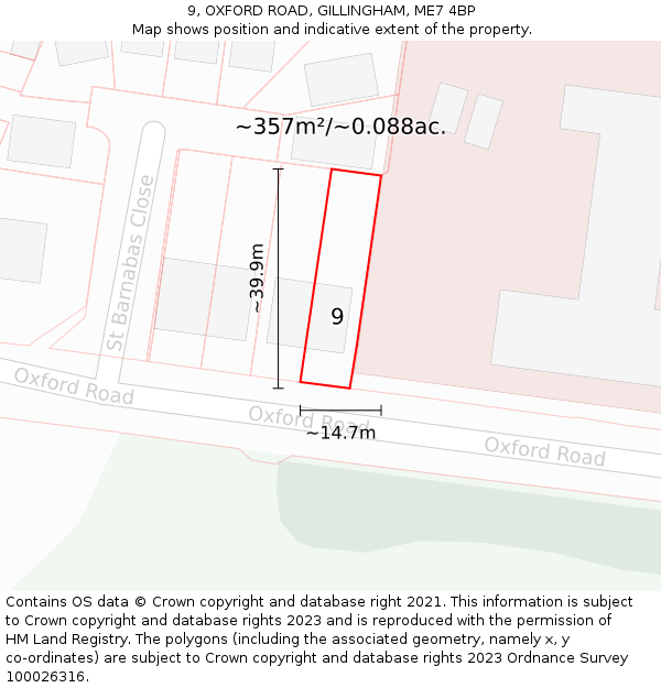 9, OXFORD ROAD, GILLINGHAM, ME7 4BP: Plot and title map