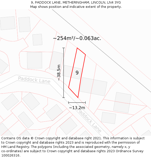 9, PADDOCK LANE, METHERINGHAM, LINCOLN, LN4 3YG: Plot and title map