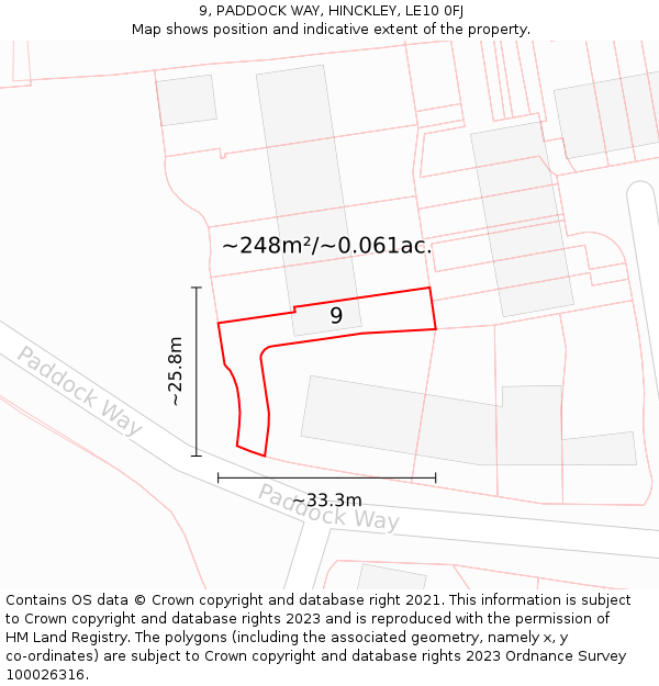 9, PADDOCK WAY, HINCKLEY, LE10 0FJ: Plot and title map