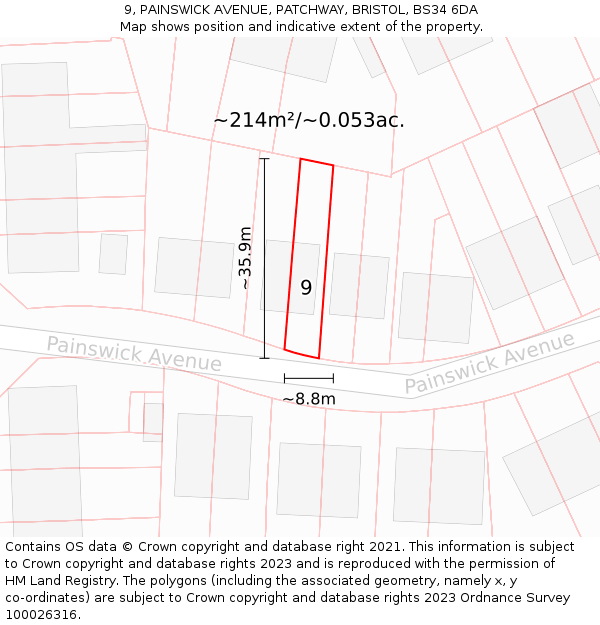 9, PAINSWICK AVENUE, PATCHWAY, BRISTOL, BS34 6DA: Plot and title map