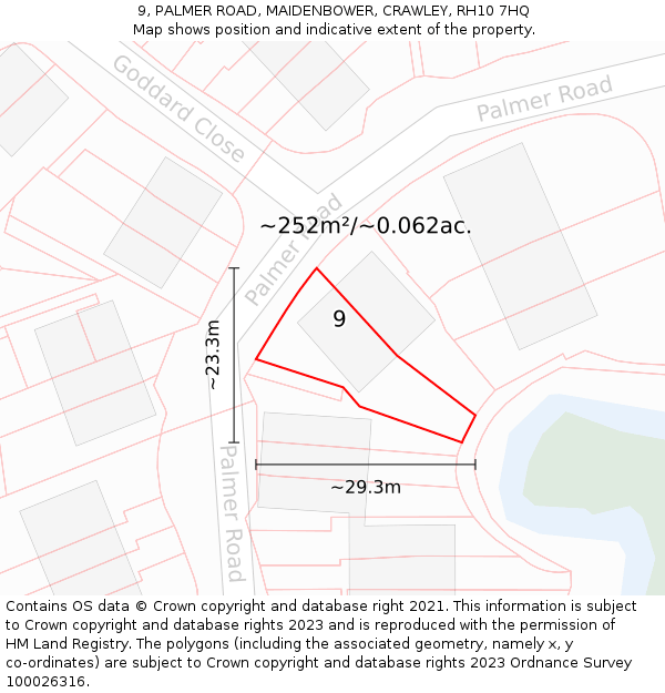 9, PALMER ROAD, MAIDENBOWER, CRAWLEY, RH10 7HQ: Plot and title map