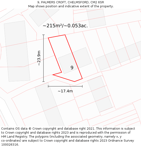 9, PALMERS CROFT, CHELMSFORD, CM2 6SR: Plot and title map