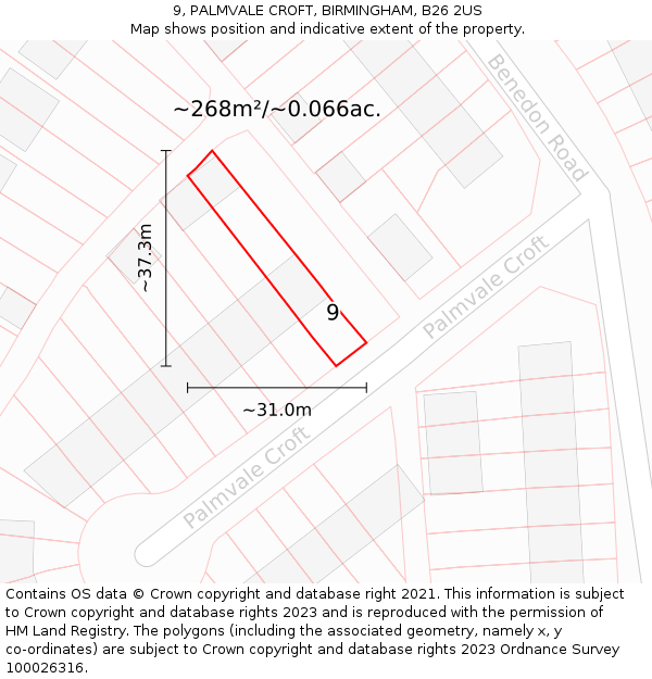 9, PALMVALE CROFT, BIRMINGHAM, B26 2US: Plot and title map