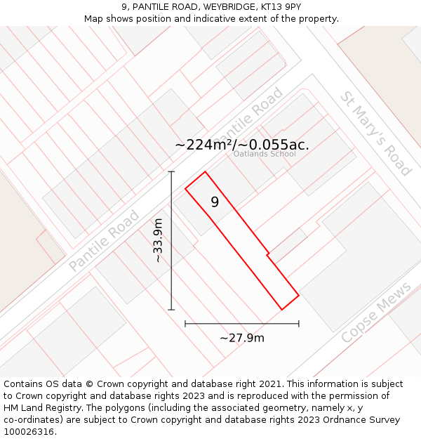 9, PANTILE ROAD, WEYBRIDGE, KT13 9PY: Plot and title map