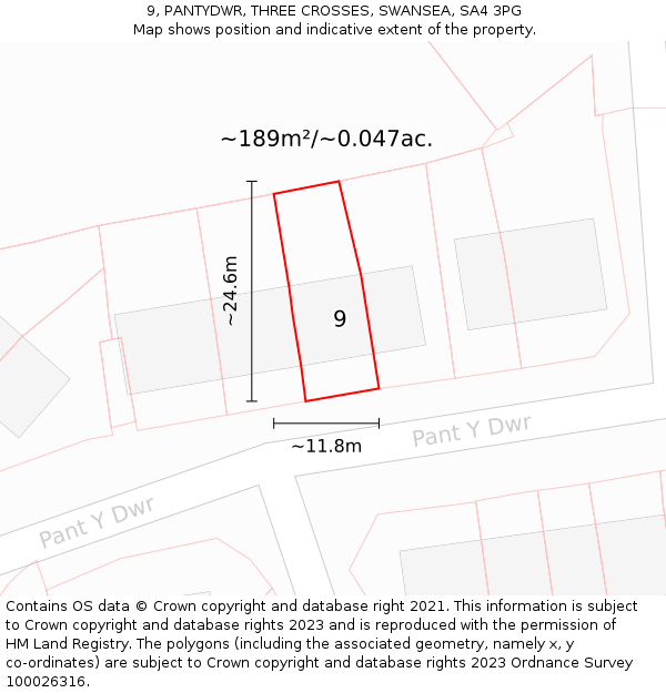 9, PANTYDWR, THREE CROSSES, SWANSEA, SA4 3PG: Plot and title map