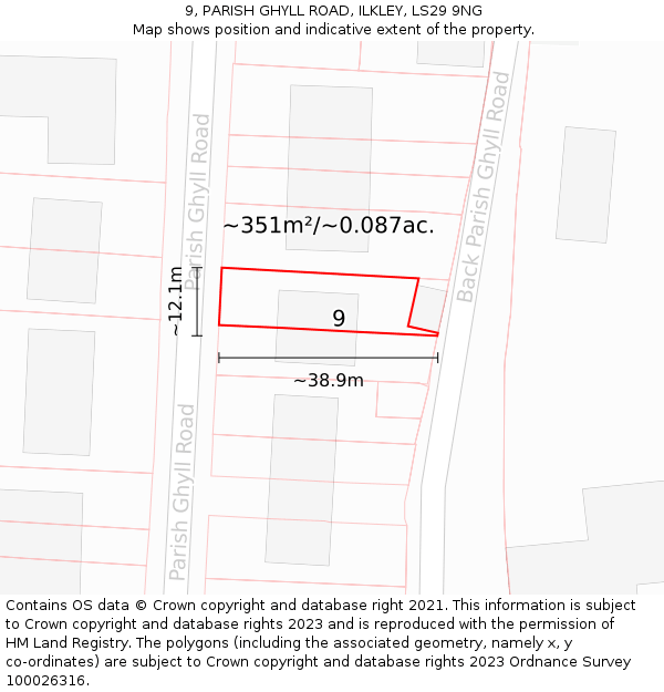 9, PARISH GHYLL ROAD, ILKLEY, LS29 9NG: Plot and title map
