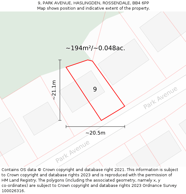 9, PARK AVENUE, HASLINGDEN, ROSSENDALE, BB4 6PP: Plot and title map