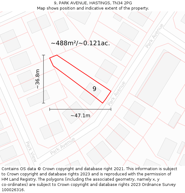 9, PARK AVENUE, HASTINGS, TN34 2PG: Plot and title map