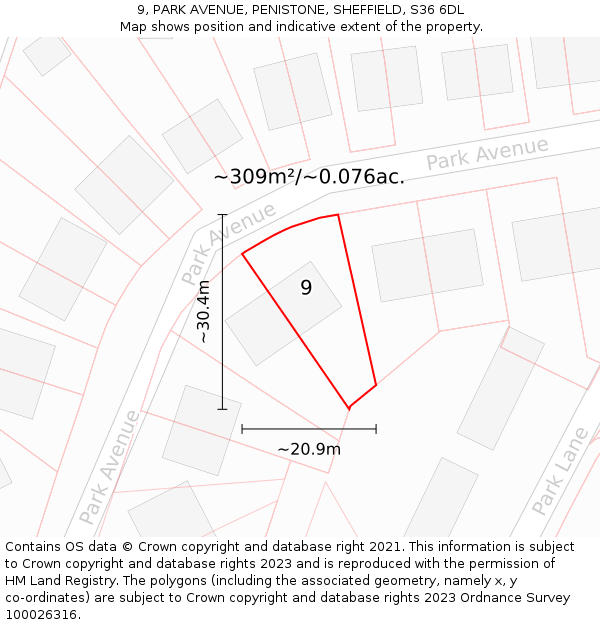 9, PARK AVENUE, PENISTONE, SHEFFIELD, S36 6DL: Plot and title map