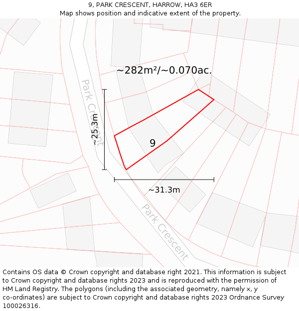 9, PARK CRESCENT, HARROW, HA3 6ER: Plot and title map
