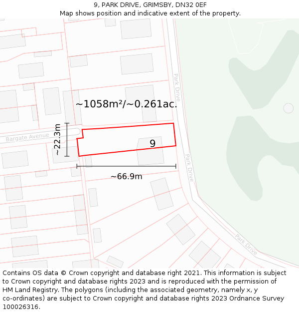 9, PARK DRIVE, GRIMSBY, DN32 0EF: Plot and title map