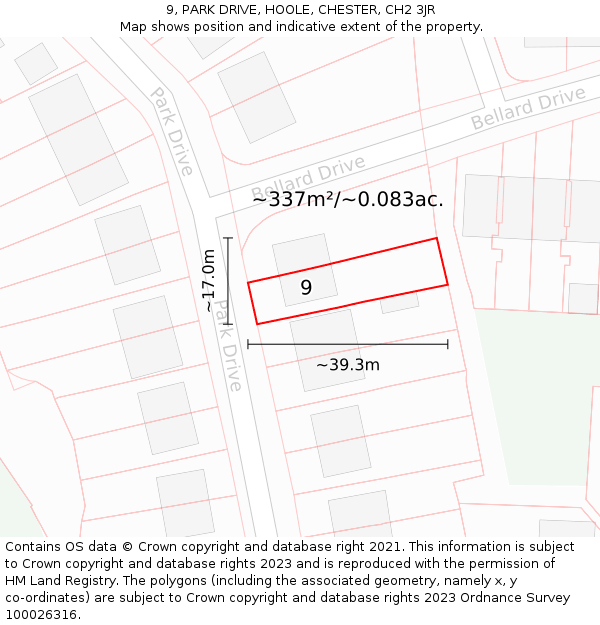 9, PARK DRIVE, HOOLE, CHESTER, CH2 3JR: Plot and title map