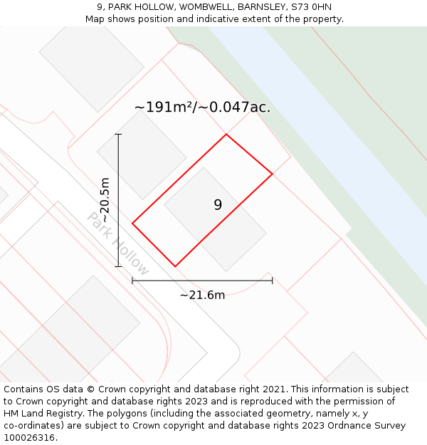 9, PARK HOLLOW, WOMBWELL, BARNSLEY, S73 0HN: Plot and title map
