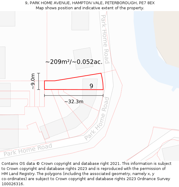 9, PARK HOME AVENUE, HAMPTON VALE, PETERBOROUGH, PE7 8EX: Plot and title map