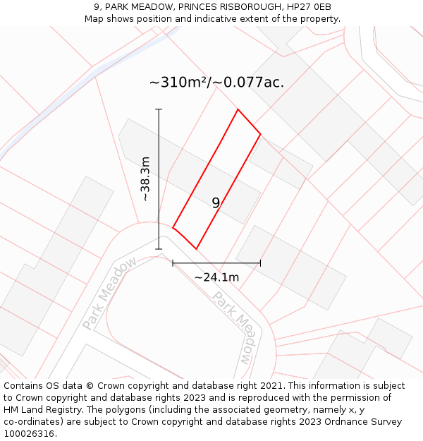9, PARK MEADOW, PRINCES RISBOROUGH, HP27 0EB: Plot and title map