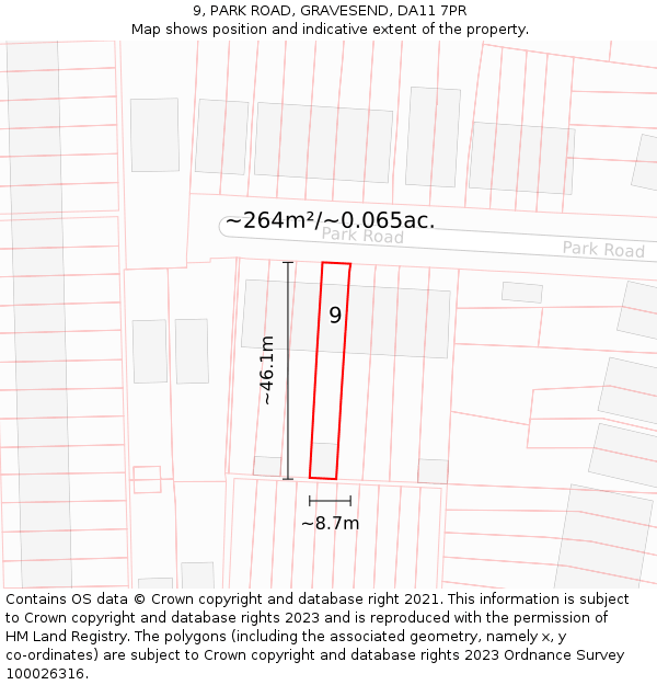 9, PARK ROAD, GRAVESEND, DA11 7PR: Plot and title map
