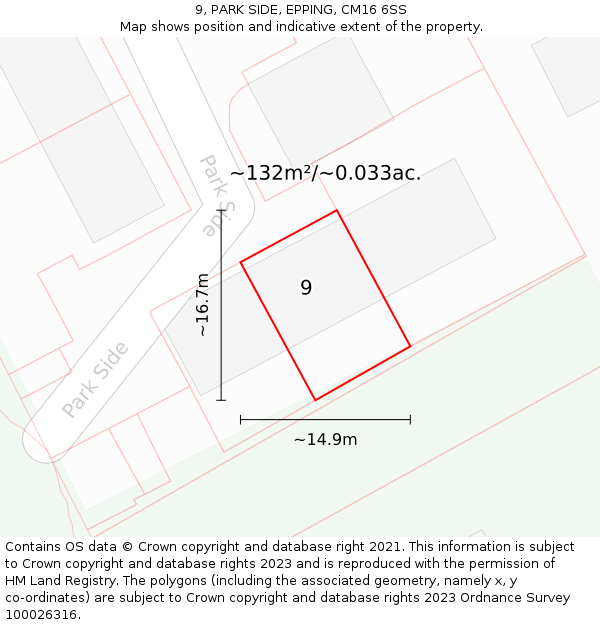 9, PARK SIDE, EPPING, CM16 6SS: Plot and title map