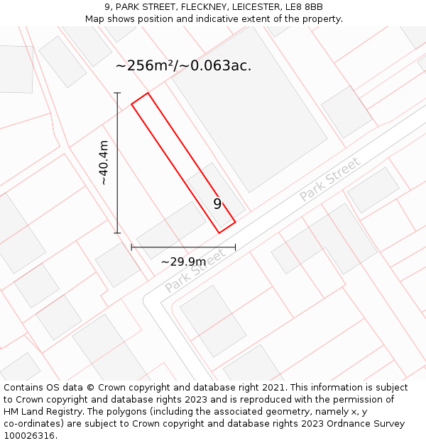 9, PARK STREET, FLECKNEY, LEICESTER, LE8 8BB: Plot and title map