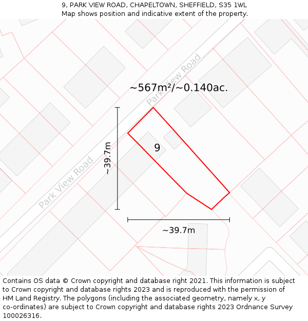 9, PARK VIEW ROAD, CHAPELTOWN, SHEFFIELD, S35 1WL: Plot and title map