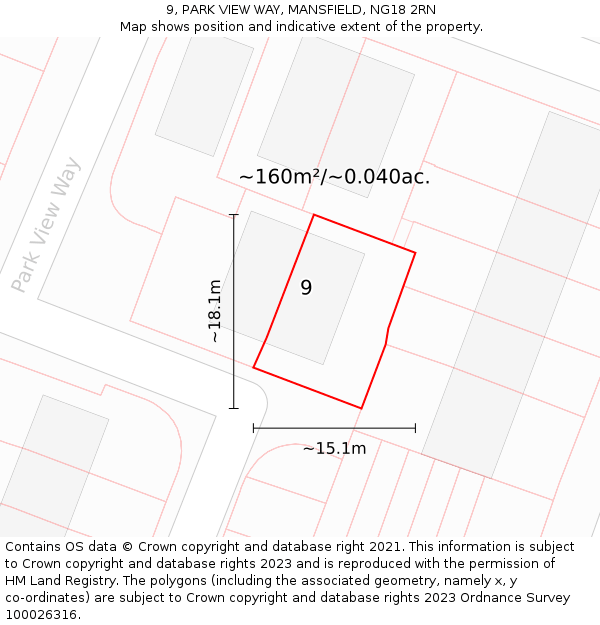 9, PARK VIEW WAY, MANSFIELD, NG18 2RN: Plot and title map