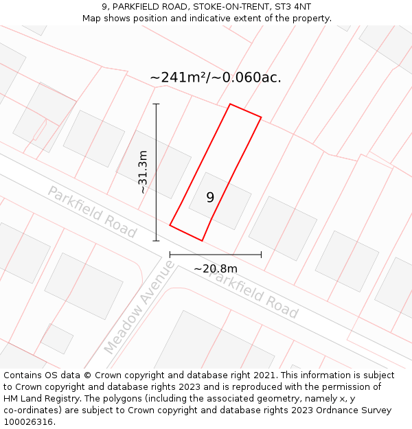 9, PARKFIELD ROAD, STOKE-ON-TRENT, ST3 4NT: Plot and title map