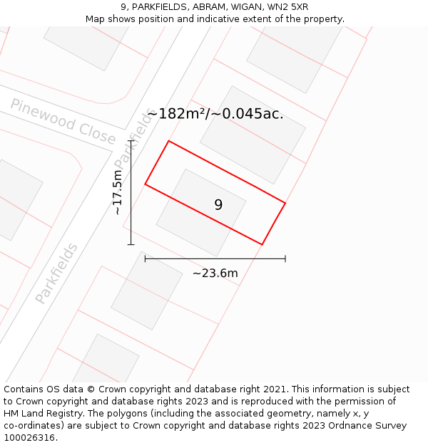 9, PARKFIELDS, ABRAM, WIGAN, WN2 5XR: Plot and title map