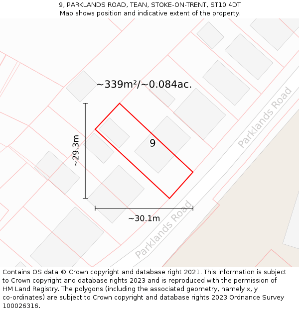9, PARKLANDS ROAD, TEAN, STOKE-ON-TRENT, ST10 4DT: Plot and title map
