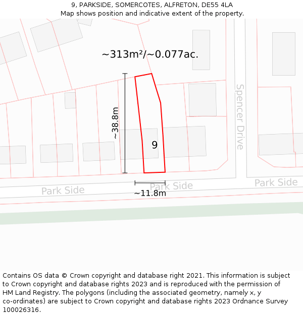 9, PARKSIDE, SOMERCOTES, ALFRETON, DE55 4LA: Plot and title map