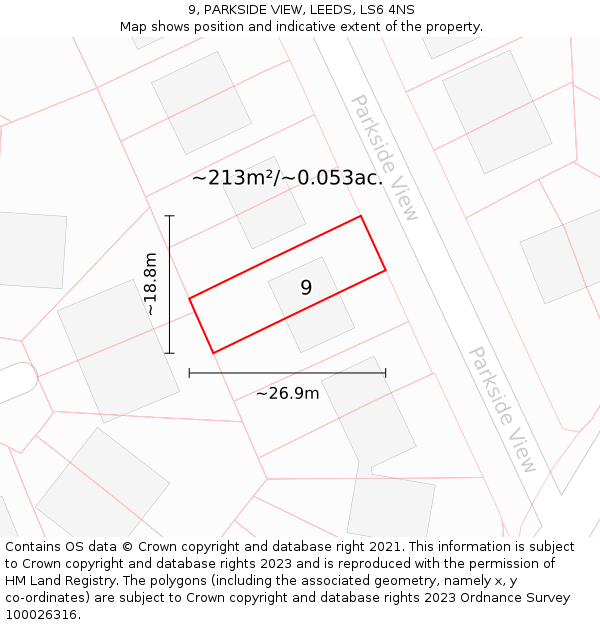 9, PARKSIDE VIEW, LEEDS, LS6 4NS: Plot and title map