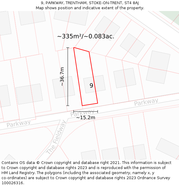 9, PARKWAY, TRENTHAM, STOKE-ON-TRENT, ST4 8AJ: Plot and title map