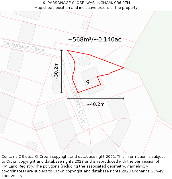 9, PARSONAGE CLOSE, WARLINGHAM, CR6 9EN: Plot and title map