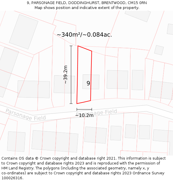 9, PARSONAGE FIELD, DODDINGHURST, BRENTWOOD, CM15 0RN: Plot and title map