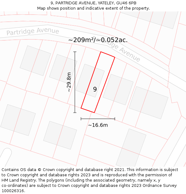 9, PARTRIDGE AVENUE, YATELEY, GU46 6PB: Plot and title map
