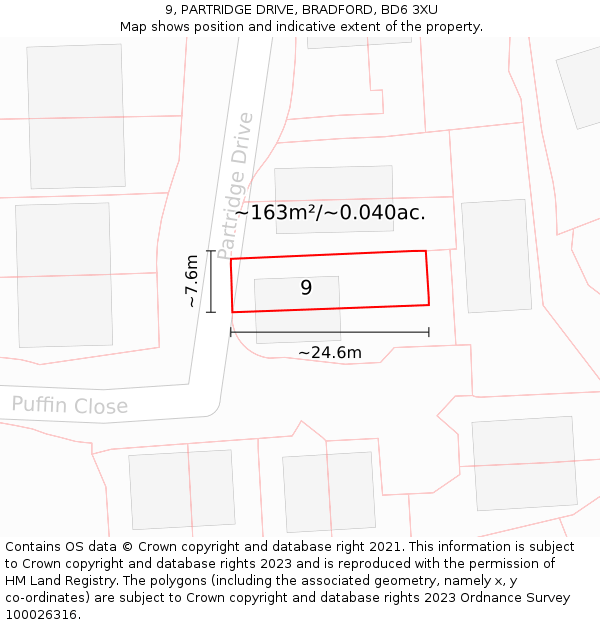 9, PARTRIDGE DRIVE, BRADFORD, BD6 3XU: Plot and title map