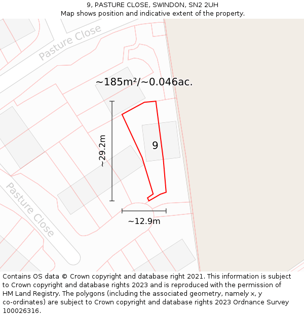 9, PASTURE CLOSE, SWINDON, SN2 2UH: Plot and title map